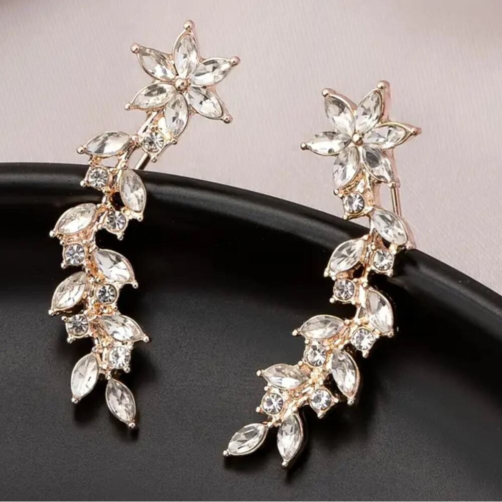 Gold Rhinestone Fishhook Earrings - Picture 3 of 4